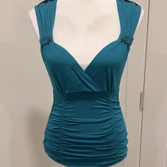 Nanette Lepore Green Ruched Wrap Blouse - Picture 1 of 5